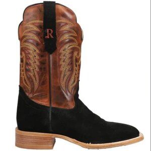 R. Watson Boots Mens Rough Out Embroidered Wide Square Toe Cowboy Boots 9D